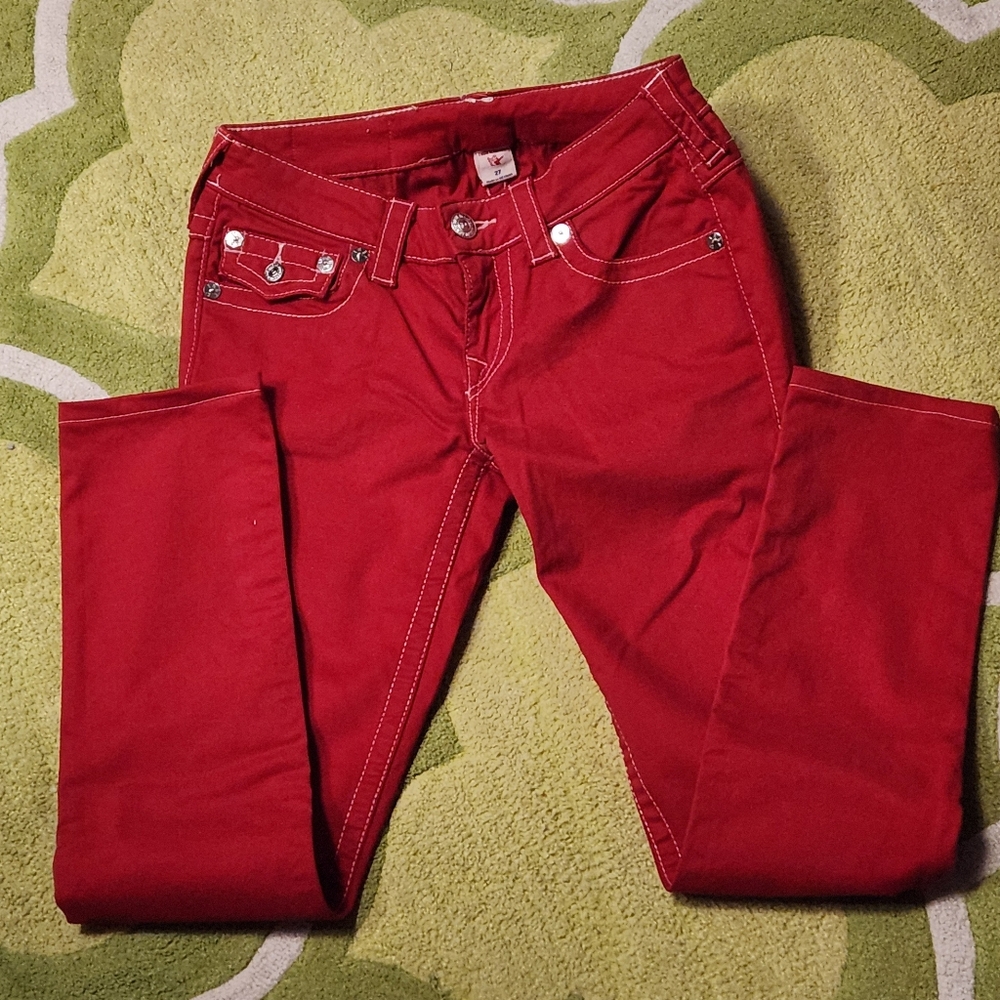 True Religion Red Denim Jeans Sz 27 ×28 inseam